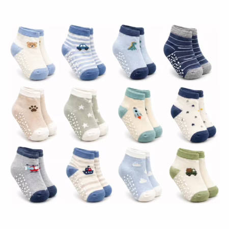 🚨 Kit 12 Pares Meias Bebê Menina E Menino Antiderrapante Variadas Menino Bebe Antiderrapante Logo 12 A 24 Meses