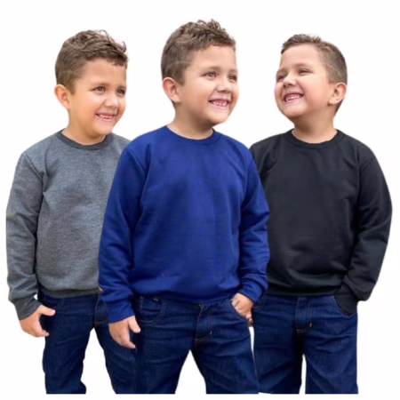 Kit 3 Blusas Manga Longa Moletom Moletinho Infantil Menino Segunda Pele