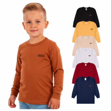 Kit 3 ou 5 Camisetas Manga Longa Infantil Menino Básica Lisa