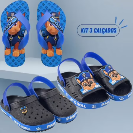 Kit 3 Pares Chinelo + Babuche Menino + Papete Slide Promoção