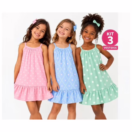 Kit 3 Vestidos Verão (Tam. 1 ao 8)