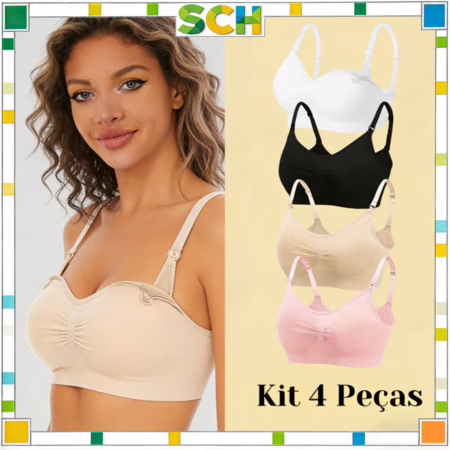 🛍️ KIT 4 Reforçado Sutiã Amamentação Sem Aro Bojo Removível Confortável Gestante Pós Parto