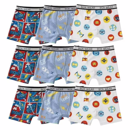 Kit 9 Cuecas Boxer Infantil Menino em Microfibra Estampada Sem Costura Conforto, Estilo e Elástico Resistente (BR, Alfa, P, Regular, 1 Unidade - Sortida)