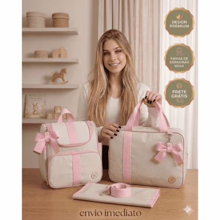 🛍️Kit Bolsa Maternidade Kit Completo 3 Peças Luxo Impermeável