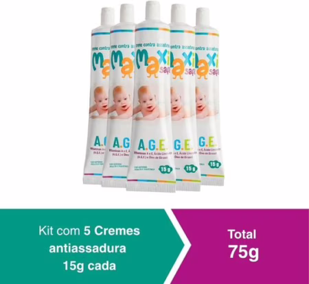 Kit com 5 Creme Pomada de Assadura Óleo Girassol AGE 15g, Maxi Baby