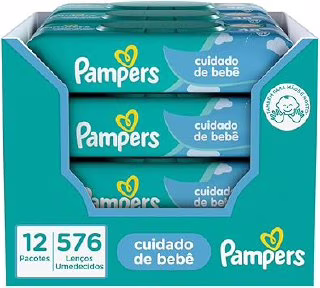 Kit Lenço Umedecido para Limpeza Pampers - Cuidado do Bebê - 12 Pacotes