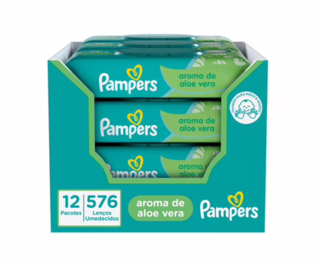 Kit Lenços Umedecidos Pampers Aroma de Aloe Vera 576 Unidades (12 pacotes com 48 un cada)