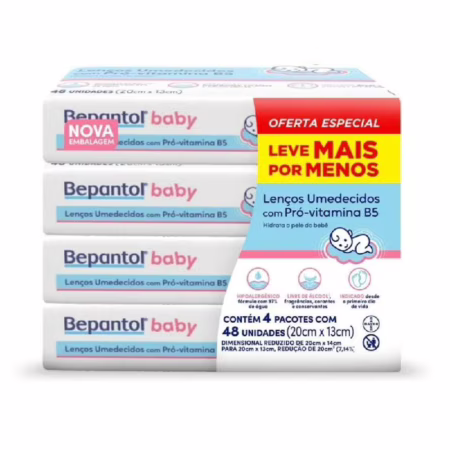 Lenço Umedecido Bepantol Baby - 4 pacotes com 48 unidades cada