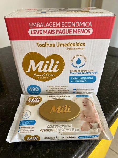 Lenço Umedecido Mili Love & Care Premium 500 unidades (10 pacotes com 50un cada)