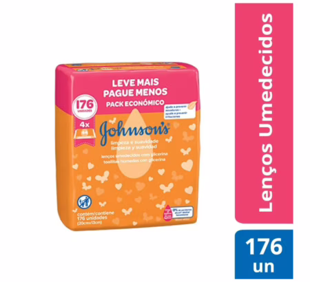 Lenços Umedecidos Johnson's Baby Limpeza e Suavidade 176 Unidades (4 pacotinhos com 44 unidades cada)