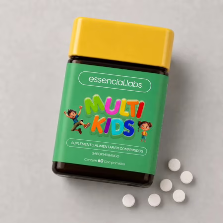 MULTIVITAMÍNICO de A a Zinco KIDS / INFANTIL Sabor Morango - Fórmula Exclusiva com Máxima Concentração e Pureza - 60 Comprimidos Mastigáveis