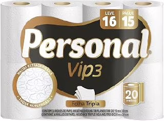Personal Papel Higiênico Vip Folha Tripla, 16 Rolos De 20M