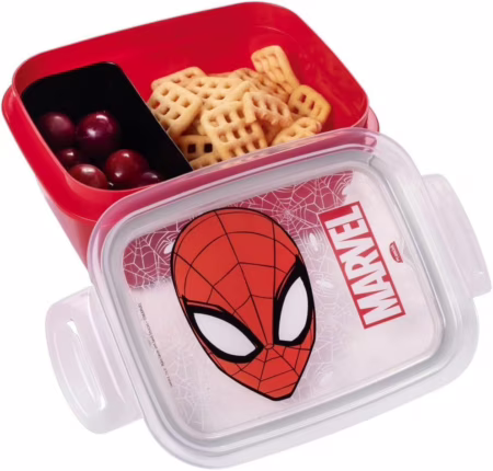 🚨 Plasútil Marmita Hermética de Plástico com Trava Homem-Aranha 630 ml