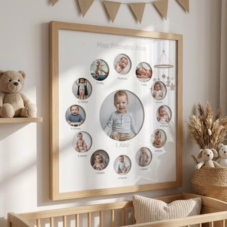 porta retrato 12 meses fotos crescimento  primeiro ano enfeite infantil decoração quarto de bebê