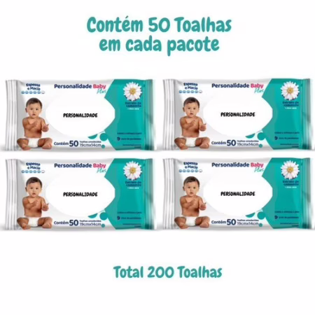 Toalha Umedecida Personalidade Baby Plus com Extrato de Camomila e Aloe Vera 200 unidades 19cm X 14cm