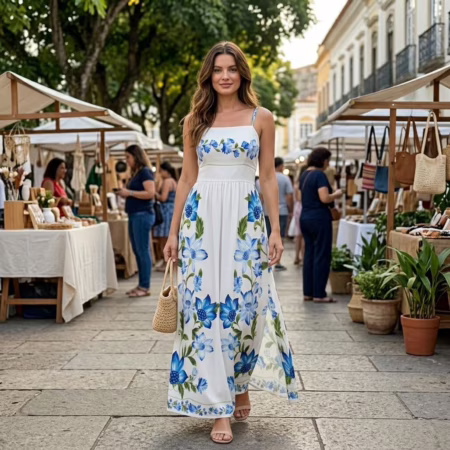 💛 Vestido Feminino Longo Fenda Lateral Estampado Moda Casual