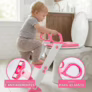 Assento Redutor Infantil Vaso Sanitário Privada Com Escada Trono Troninho (Rosa)