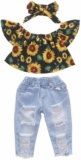 BAOBAOLAI Roupas para bebês meninas Girassol com babados Blusas de manga com calças jeans 3 peças Roupas de verão