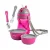 Clingo Kit Escolar Infantil 2 Tigelas com Tampa, Copo com Alça e Canudo, Colher e Garfo, Rosa