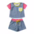 Conjunto Feminino Infantil Verão Jeans Rosa e Verde (2 ao 12)