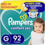 Fralda Pampers Confort Sec G com 92 Unidades • A