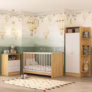 Jogo de Quarto de Bebe Infantil Completo com Colchão Incluso Trevalla Móveis Pom Pom – Madeirado/branco