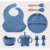 🛍 Kit Alimentaçao Bebe Silicone Ventosa Introdução Alimentar Azul-aço
