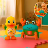 Kit Brinquedo Pato Dançante E Caranguejo Fujão Infantil Com Música Luz Movimento Educativo Combo Patoguejo Ligeiro