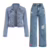 Kit jaqueta jeans + Calça wide leg infantil Blusa de frio juvenil do 10 aos 16 anos