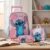 Kit Mochila C/ Rodas Estojo E Lancheira Stitch Disney Rosa Rosa Liso