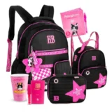 Kit Mochila Rebecca Bonbon RB Metalizado Poliéster Soft Chaveiro Costas Lancheira Térmica Alça