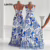 Lovito Vestido de Festa Boho Estilo Resort Primavera/Verão Azul Branco LK2LD367