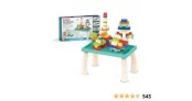 MESA INFANTIL EDUCATIVA COM BLOCOS DE MONTAR MEGA COMPRAS (Azul)