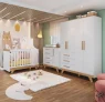 Quarto de Bebê Completo com Guarda Roupa Cômoda e Berço 100% Mdf Jolie Retrô Espresso Móveis Branco Brilho/Amêndoa
