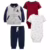 Simple Joys by Carter’s Conjunto de 4 peças, jaqueta, calça e body para bebês meninos, Cinza/azul marinho/listras vermelhas/esportes brancos, 6-9 Meses