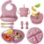 Talheres bebê silicone 8 Peças kit Talheres Infantil Com Ventosa Canudo Colher Babador Garfo Introdução Alimentar