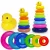 Torre de Argolas Brinquedo Educativo Empilhar Patinho Bebê Rainbow Torre 0-6 Anos