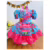 Vestido Infantil Junino Festas Azul Florzinhas Coloridas