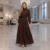 Vestido Longo Feminino Manga Longa Gola Alta Evangélico Luxo • A