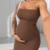 Vestido Midi Gestante Tomara que Caia Canelado